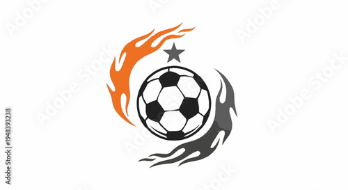 Powerful Soccer Ball with Dark Flames and Star Logo Design, Symbolizing Intense Competition and Strength in Football on Isolated White Background