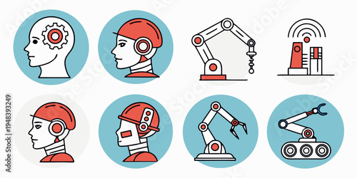 icons of a robot and robotic parts Vector