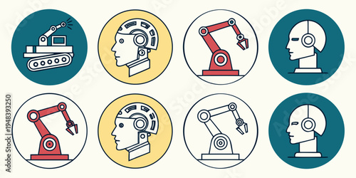 icons of robotic arms and human heads Vector