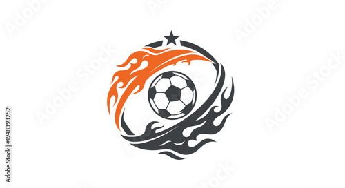 Fiery Soccer Ball with Dynamic Flames Logo Design, Symbolizing Passion and Speed in Football on Isolated White Background