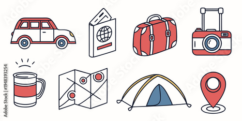 a set of travel and camping icons Vector
