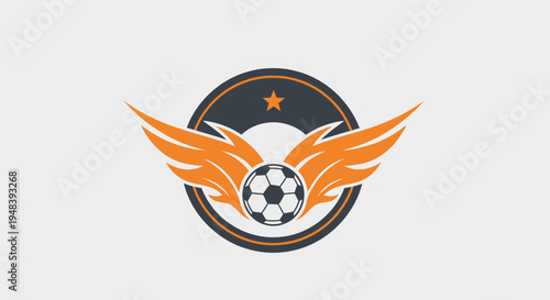 Soccer Ball with Wings and Star in a Shield Logo Design, Representing a Football Team or Club on Isolated White Background