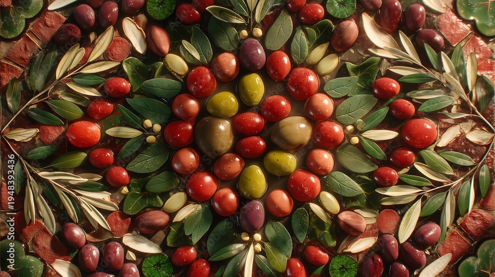 Obraz premium Olive Mandala with Leaves and Seeds
