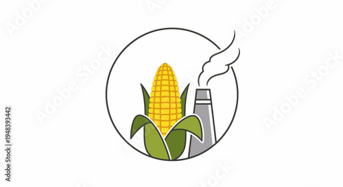 Sustainable Biofuel Industry Corn and Factory Chimney Icon on Isolated White Background