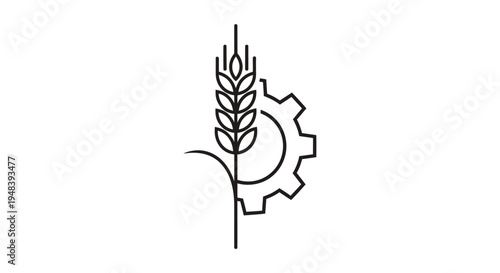 Agricultural Technology and Farming Industry Wheat Grain with Gear Icon on Isolated White Background