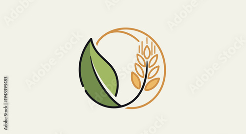 Green Leaf and Golden Wheat Stalks in a Circular Frame Logo Design in Bright Studio