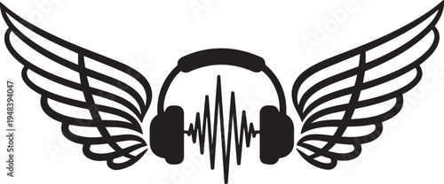 Headphones with Soundwave and Wings Graphic Icon