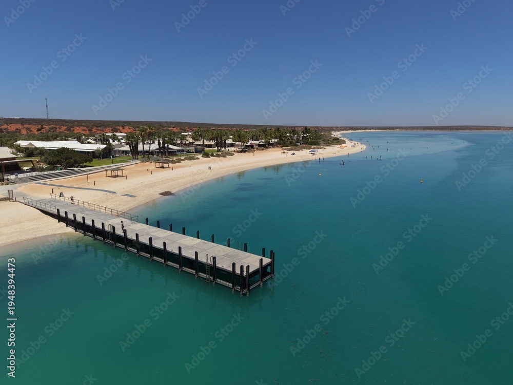 custom made wallpaper toronto digitalAerial View of Monkey Mia Dolphin Resort Beach, Jetties and Turquoise Water Along a Quiet Coastal Resort Village, Denham, Francois Peron NP, Shark Bay, Western Australia.
