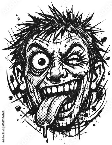 A chaotic crazy face illustrated with distorted sketch lines. The exaggerated expression creates a bold graphic character.