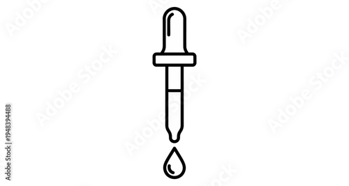 Simple black and white line drawing of a laboratory dropper with a single drop