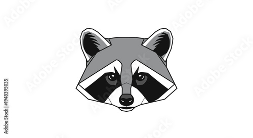 Geometric illustration of raccoon head in gray and black tones for modern wildlife and animal logo concept.