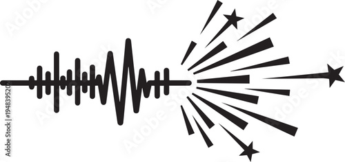 Sound wave explosion graphic with stars and burst effect abstract concept vector illustration