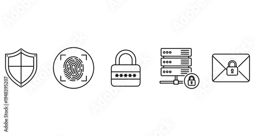 Security icons depicting data protection authentication and network safety measures high quality professional