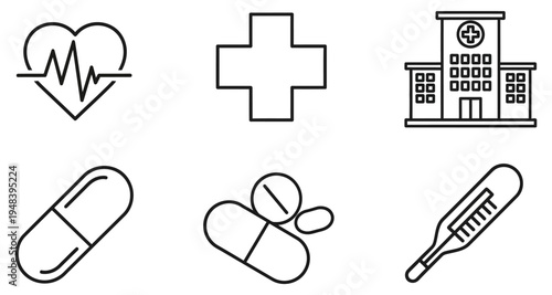 Medical icons depicting healthcare symbols like a heart hospital and medicine high quality