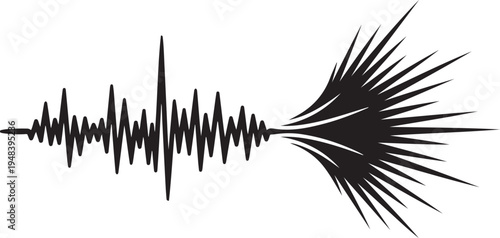 Sound Waveform Emanating Abstract Energy Burst Black Silhouette