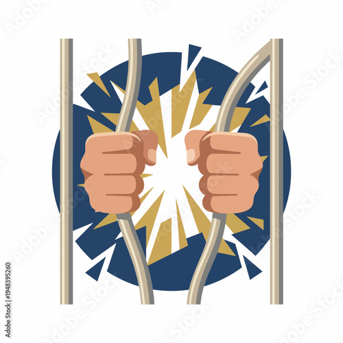 This striking image symbolizes freedom, showcasing hands breaking through bars, representing resilience and the fight against oppression, ideal for motivational themes.