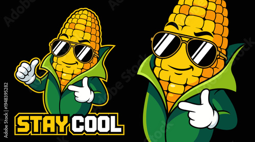 A playful logo featuring a cool anthropomorphic corn character with sunglasses, embodying fun and lightheartedness for a quirky brand.