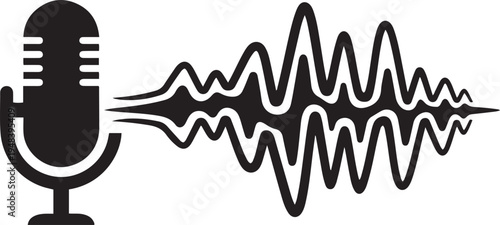Vintage Microphone Emitting Sound Waveform Graphic on White Background