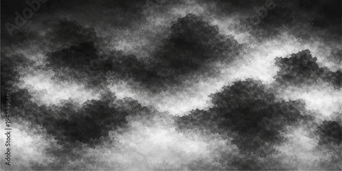 Abstract grunge background with black and white texture featuring dark storm clouds and a motion of mist creating an atmospheric smoke backdrop