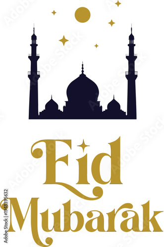 Eid mubarak greeting with mosque silhouette