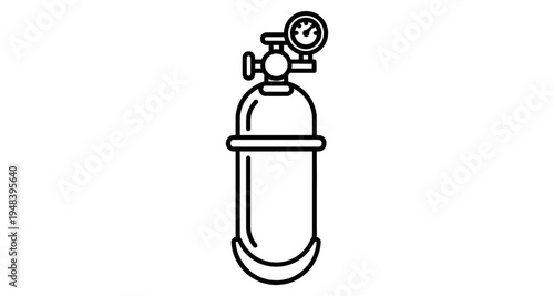 Simple line drawing of an oxygen tank with a regulator and pressure gauge