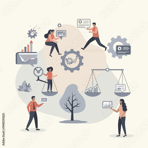 Business People Working with Data and Gears.