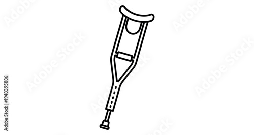 A simple black and white line drawing of a single underarm crutch