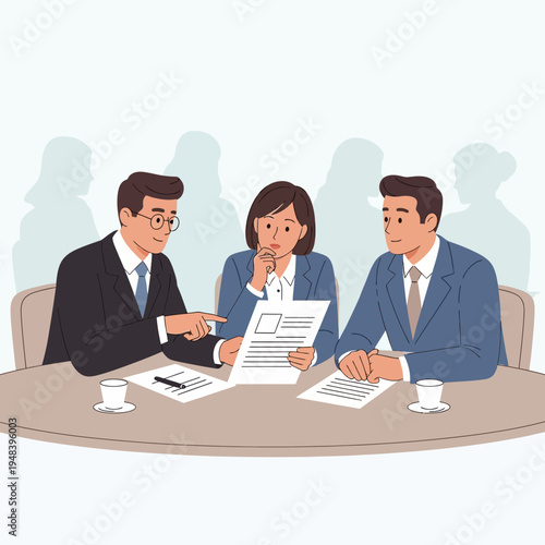 Business Professionals Discussing Documents at Meeting.