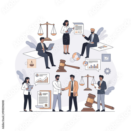 Business Professionals Discussing Law and Justice.