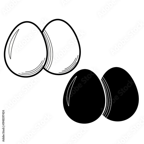 Set of 4 egg icons vector, black and white