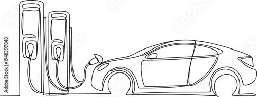 Electric car charging at charging station vehicle