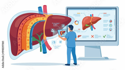This detailed medical image shows the anatomy of the human liver, representing health and education, and serves as a visual tool for understanding liver functions and pathology.