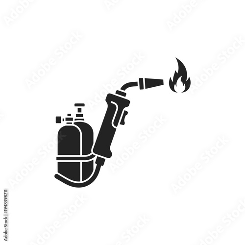 Black silhouette of a blowtorch with gas tanks and flame