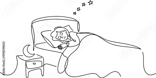 Woman sleeping in bed with moon night light and stars
