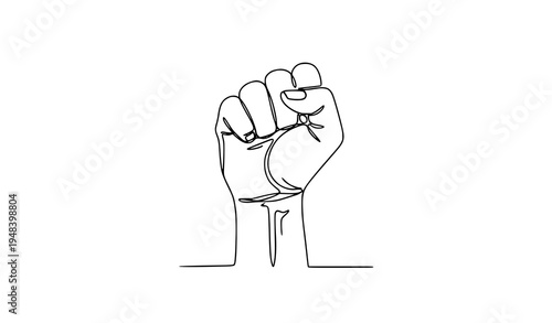Continuous one line drawing raised clenched fist power symbol vector illustration