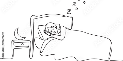 Person sleeping in bed with moon and stars night dream