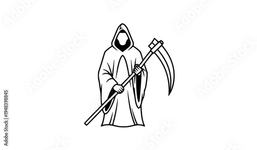 Grim reaper with scythe outline icon death symbol vector illustration