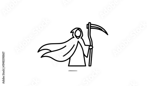 Death reaper with scythe minimalist outline icon vector illustration
