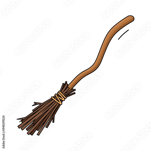 Cartoon illustration of a classic wooden handled witch s broom