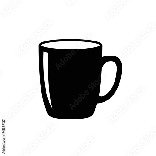 Simple black silhouette of a ceramic mug with a handle