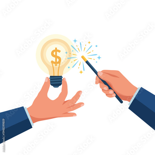 This image illustrates hands offering a lightbulb with a dollar sign representing ideas and financial growth, emphasizing the bright potential of innovation and creativity in business.