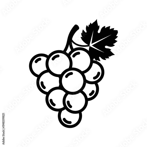 A simple black and white illustration of a bunch of grapes