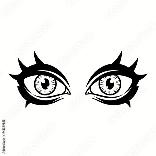 A pair of stylized dramatic eyes with long pointed eyelashes