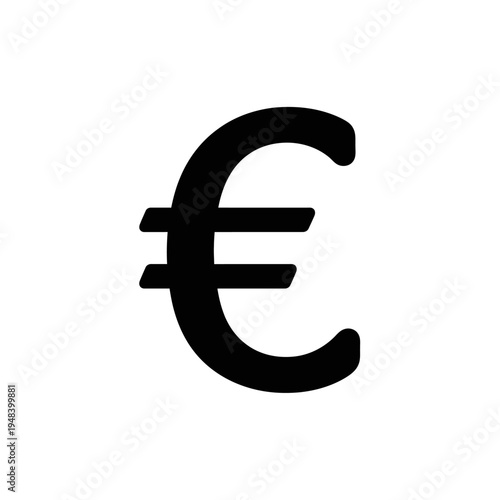 Simple black and white graphic of the euro currency symbol