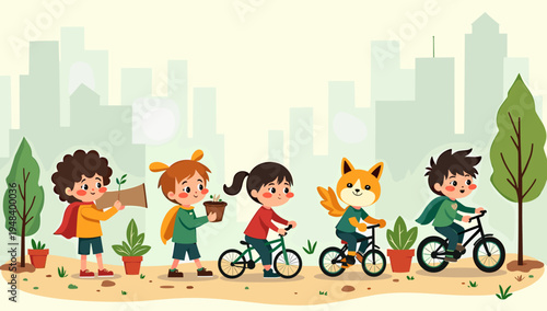 A heartwarming illustration of a young boy carefully planting a seedling. This image evokes feelings of hope and growth, ideal for concepts related to