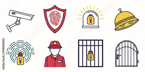 security icons including a guard and safety symbols Vector