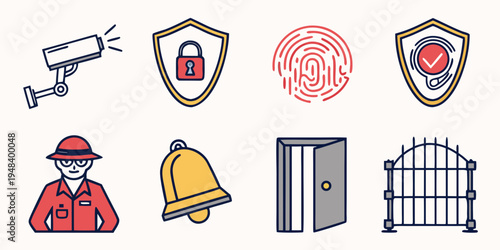 security icons including a fireman and safety symbols Vector