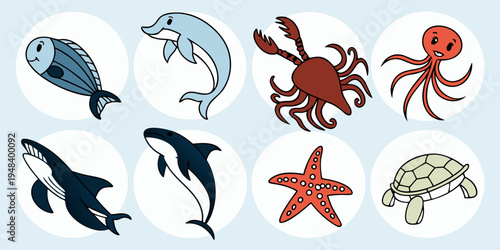 a collection of ocean creatures Vector
