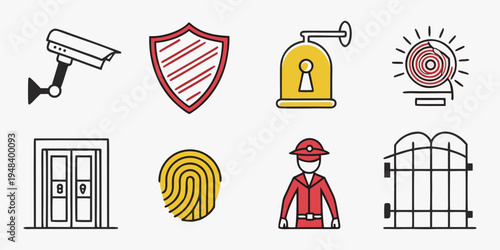 security icons including camera and alarm Vector