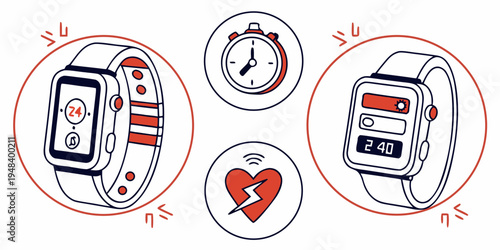 a smartwatch with a heart rate monitor and fitness tracker Vector